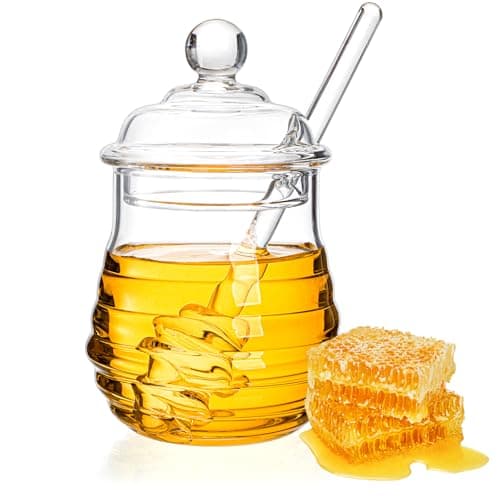 Image of Lawei 300ml Honey Jar with Spoon and Lid Glass Honey Pot with Dipper Heat Resistant Glass Honey Dispenser for Serving Honey and Syrup