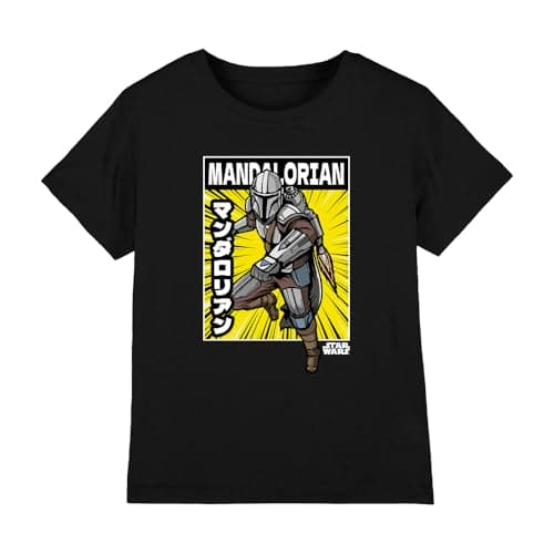 Image of Star Wars The Mandalorian Comic Book Pose Boys T Shirt, Black, 7-8 Years