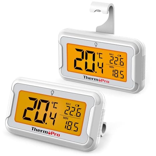 Image of ThermoPro TP110 Fridge Thermometer with Large Backlit LCD Display, Waterproof Freezer Thermometer with Max/Min Record, Easy Battery Replacement, High Accuracy Refrigerator Monitor for Kitchen, 2Pack