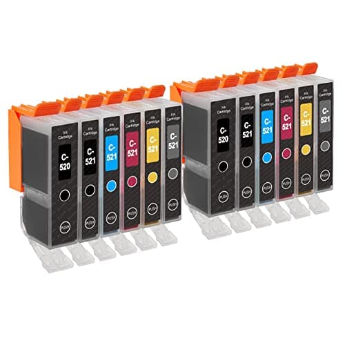 Image of Go Inks C-520 & C-521 Compatible Set of 6 Ink Cartridges to replace Canon PGI-520 & CLI-521 for use with Canon PIXMA Printers (Pack of 12)
