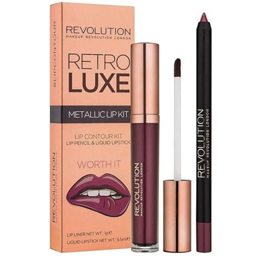 Image of MAKEUP REVOLUTION Worth It Retro Luxe Metallic Lip Kit, Pack of 2