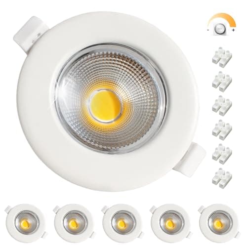 Image of Wondlumi 6X Downlights for Ceiling 7W Dimmable COB Ultra Slim Recessed Ceiling Lights Cool White 5000K, Round White 240V 600lm LED Spot Light for Bedroom Bathroom Living Room Corridor