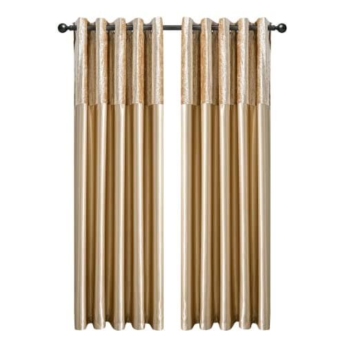 Image of CHARKHAH Crushed Velvet Faux Silk Curtains for Bedroom Living Room Elegant and Silky Blackout Fabric Pair of Fully Lined Door Curtain with Eyelet Rings (Champagne Gold, 66" Wide x 72" Drop)