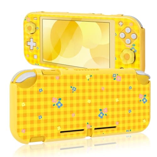 Image of DLseego Protective Case for Switch Lite,Flower Printing Hard PC Full Protection Shell Cover Anti Scratch Skin with 2PCS Thumb Grip Caps,Yellow