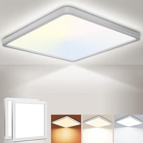 Image of Rravdst 29CM LED Ceiling Light 24W 3200LM, 3000K/4000K/6500K 3 Color Temperature, IP54 Waterproof Bathroom Light, Modern Square LED Ceiling Light for Bedroom, Kitchen, Hallway, Black 2Pack