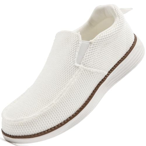 Image of Mens Trainers Slip on Loafers Shoes Sneakers for Men Boat Casual Shoes Dress Walking Trainers Lightweight Mesh Running White Sneakers Size 10 UK