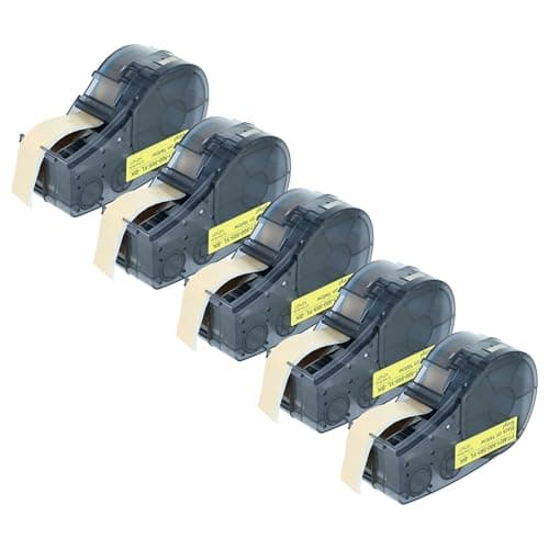 Image of vhbw 5X Label Tape Compatible with Brady BMP21-LAB, BMP21-PLUS, BMP21 Label Printer 6.4m x 12.7 mm, Black on Yellow, Plastic, Vinyl