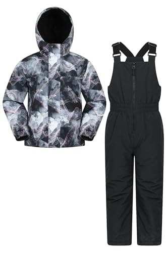 Image of Mountain Warehouse Polar Zone Kids Jacket & Salopette Snow Set - Fleeced Lined Ski Set with Pockets, Boys & Girls - Winter Skiing, Sports & Outdoors Dark Grey Kids Size 11-12 Years