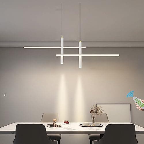 Image of Kitchen Island Lights LED Pendant Lights Dimmable Dining Room Black Hanging Lamp Modern Linear Designer Chandelier Height Adjustable Kitchen Office Living Room Bar Ceiling Lighting (L150CM, White)