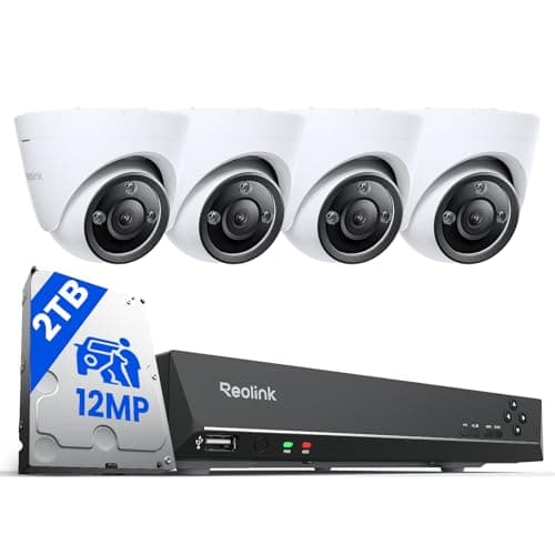 Image of Reolink 4K+ PoE CCTV Security Camera System with Spotlights, 4X 12MP IP Cameras with Person/Vehicle Detection, 8CH NVR with 2TB HDD for 24/7 Continuous Recording, 2-Way Audio, RLK8-1200D4-A