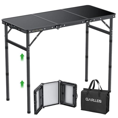 Image of GARLLEN Folding Camping Table Max Capacity 66 lbs, 3-Height Adjustable Portable Camping Table with Storage Bag, Lightweight Aluminum Folding Picnic Table for Grill, Beach, Travel, 34.2" L x 15.7" W