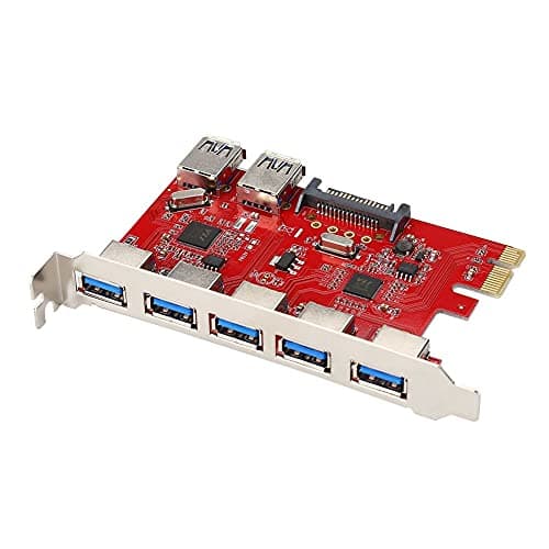Image of fasient 7 Port USB 3.0 PCI Express PCIe Controller - 5x External Ports 2 x Internal - 15 pin SATA Power Supply-Super Speed up to 5Gbps PCIe USB Expansion Card