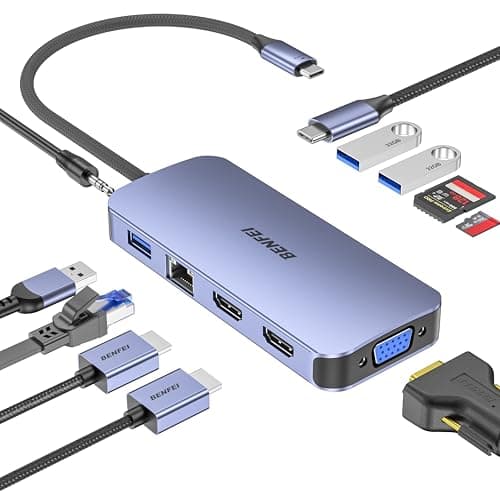 Image of BENFEI 11-in-1 USB C Hub Triple Display Docking Station Dual HDMI, VGA, 3*USB 3.0, 1Gbps Ethernet, 100W Power Delivery, SD/TF Card Reader, 3.5mm AUX Audio Compatible with MacBook XPS Surface