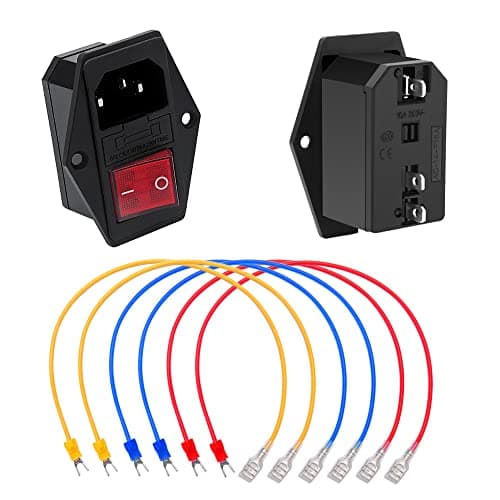 Image of YIXISI 2 PCS AC 10A 250V Power Rocker Switch IEC320 C14, 3-Pin Power Socket Inlet Module Plug for 3D Printer, Male Power Rocket Switch with 10A Fuse & 6 PCS 18 AWG Wiring
