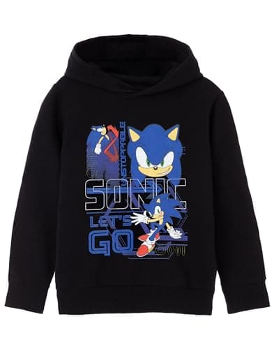 Image of Sonic The Hedgehog Boys Hoodie | Kids Gaming Let's Go Fashion Graphic Hooded Sweatshirt | Cosy Black Apparel Hoody for Gamers | Game Movie Merchandise Gift for Children