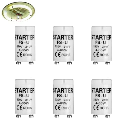 Image of Gruvox 6PCS Fluorescent Light Starter 4-65w/220-240V for T8/T12 Tubes, Suitable for LED Strip and Fluorescent Lamps (Energy Class G)