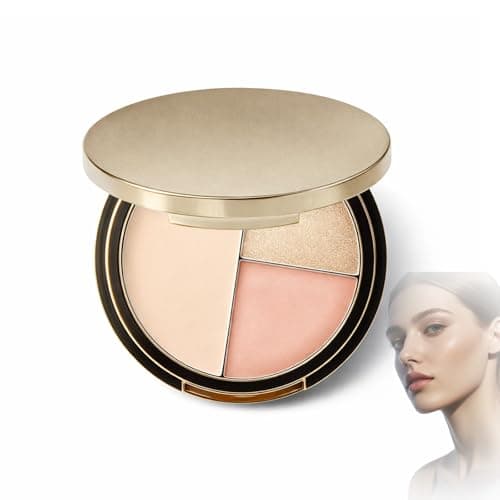 Image of Three Colour Matte Contour Palette for Face Sculpting - Featuring Lightweight Blush, Nose Contour Powders and Champagne Highlighter for Natural Shadow Makeup and Long Wear