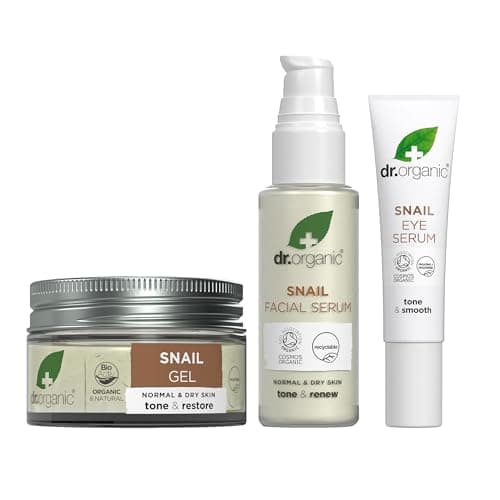 Image of Dr Organic - Snail Gel Trio - Women's & Men's Skincare - Tone & Renew - Vegetarian, Cruelty, Paraben & SLS Free - 50ml, 30ml & 15ml - Bundle