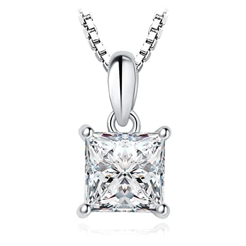Image of moissanite d color 1ct princess 925 sterling silver pendant necklace for woman no chain yellow rose gold plated
