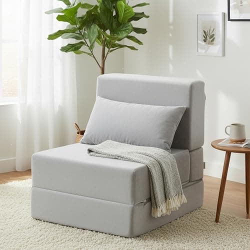 Image of TokSay Folding Sofa Bed Chair - Sleeper Chair with Pillow, Modern Linen Fabric Floor & Futon Couch (Standard)