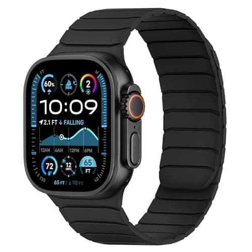 Image of Tasikar Magnetic Straps Compatible with Apple Watch 49mm 46mm 45mm 44mm 42mm Soft Silicone Replacement Loop Wristband for iWatch Ultra 3 2 1 SE Series 11 10 9 8 7 6 5 4 3, Black