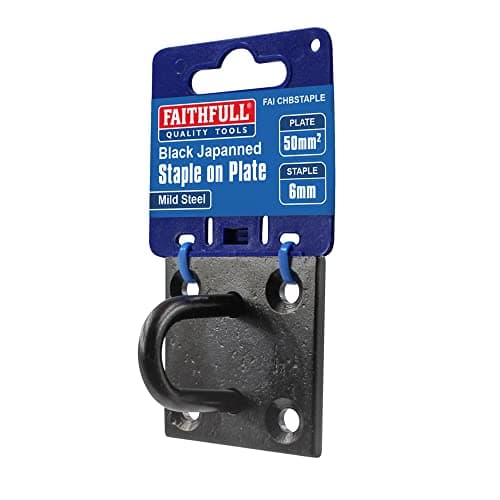 Image of Faithfull FAICHBSTAPLE Black Japanned Steel Staple On Pre-Drilled Plate (50 x 50mm)