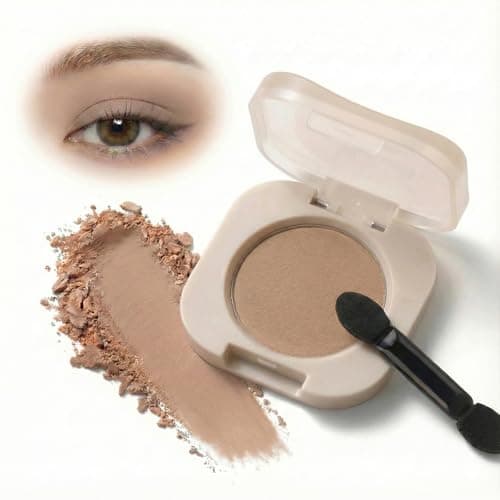 Image of Soft Nude Almond Single Eyeshadow - Long Lasting Matte Satin Pressed Powder Eye Shadow for Women, Natural Brown Beige Shade, Smooth Blendable Pigment, Travel-Friendly Compact for Everyday Eye Makeup