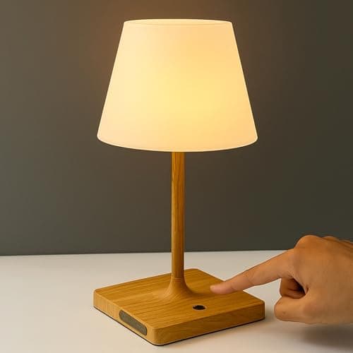 Image of ZEONX Waterproof Rechargeable Table Lamp, 5200mAh Cordless Battery Operated LED Night Light with 3 Color Temperatures & Dimmable Touch Control – for Shower, Bathroom, Patio, Camping – Wood Grain
