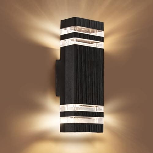 Image of Aranzyec Outdoor Wall Lights Mains Powered, Aluminium Up Down Outside Wall Lights, Max 35W GU10, IP54 Waterproof Black Garden Lights for Patio, Terrace, Hallway