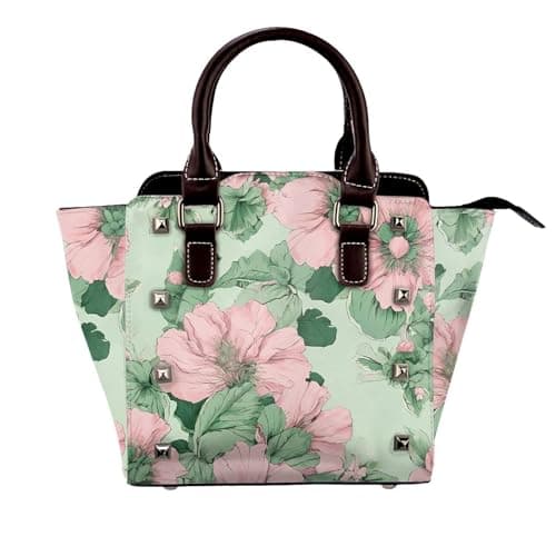 Image of BWPDPXFJ Black Lily Pads -Print Leather Crossbody Bag With Rivets, Adjustable Strap, Multiple Pockets For Women, School Office Travel.