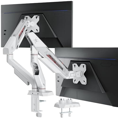 Image of ARES WING Dual Monitor Arm for 17-35 Inch Flat Curved Ultrawide Screens Up to 26.5lbs, Fully Adjustable Dual Monitor Mount, C-Clamp & Grommet Base, 75/100 Vesa Mount, White