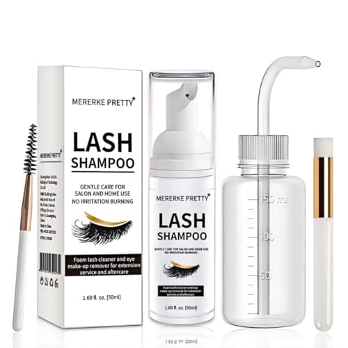 Image of Eyelash Extension Cleanser 50 ml + Brushes + Rinse Bottle, Lash Foam Shampoo for Extensions and Natural Lashes, Paraben & Sulfate Free, Salon and Home Use