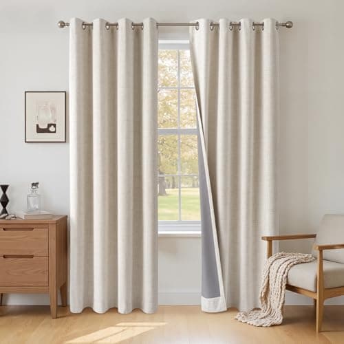 Image of INOVADAY 100% Blackout Curtains 72 Inch Drop 2 Panels, Thermal Insulated Eyelet Curtains with Coating Back Layer for Bedroom & Living Room, 46" W x 72" L, Cream