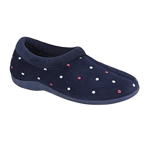 Image of Sleepers Sophie Velour Slippers - Memory Foam, Padded Collar - Navy - 8 UK