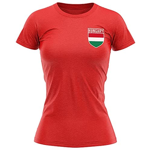 Image of Hungary Football Shirt Women - Retro Hungary Flag Badge T Shirt - Football Country European Supporters 2020 Tee Her - Hungarian Tournament 2021 Footy Soccer Top, M, Red
