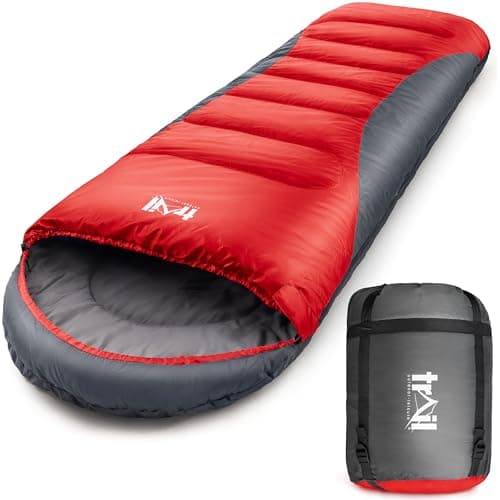 Image of Trail Alpine 400 Hooded Winter Sleeping Bag, 3 to 4 Season Cold Weather Camping, Lightweight with Bag (Red)