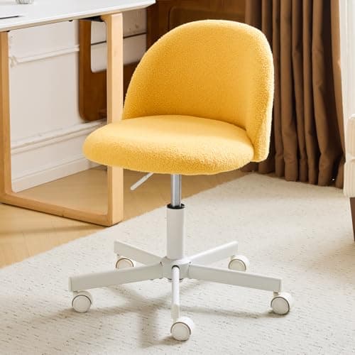 Image of Bonnlo Comfy Small Office Chair with Wheels Desk Vanity Chair Modern Swivel Dressing Table With Adjustable Height for Home Office, Bedroom, Dressing Room (Sunny Egg Yellow)