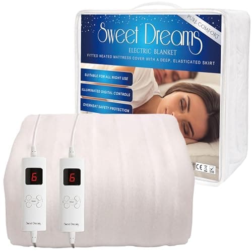 Image of Sweet Dreams Electric Blanket Double Bed Size with Dual Controls, 137 x 193 x 40cm - Fully Fitted Heated Mattress Cover Underblanket with Elasticated Skirt, Overheat Protection (Double)