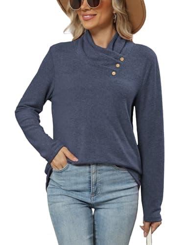 Image of Famulily Long Sleeve Sweatshirt for Women UK, Cowl Neck Loose Fit Jumper Sweaters Tunic Shirt Tops (XXL, Navy blue)