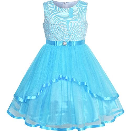 Image of Sunny Fashion Flower Girls Dress Sky Blue Belted Wedding Party Bridesmaid Age 6 Years