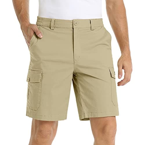 Image of Chino Shorts Men Multi Pack Elasticated Waist Cargo Pants Solid Color Straight-Fit Half Pant Summer Golf Work Short Plus Size Holiday Halfpants Outdoor Breathable Hiking Shorts S-4Xl Beige