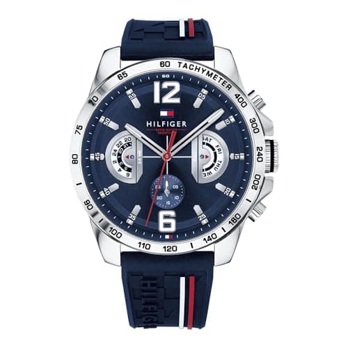 Image of Tommy Hilfiger Analogue Multifunction Quartz Watch for Men with Silicone, Stainless Steel or Leather Bracelet, Day & Date Sub-Dials, 5ATM Water Resistant