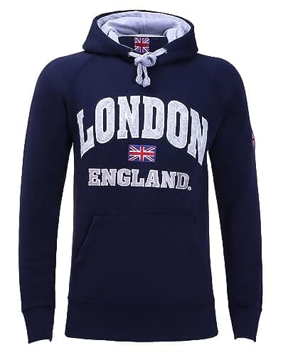 Image of Itzu Men's London England Hoodie Sweatshirt Pullover Hood Top Cotton Union Jack (Navy - XX-Large)