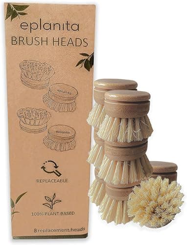 Image of eplanita Replacement Brush Heads for Bamboo Dish Brush, Sisal Bristle Refills, Agave Cactus Fibres, Kitchen Eco Scrubber, Plastic Free Washing Up, Zero Waste Cleaning (8 Pack)