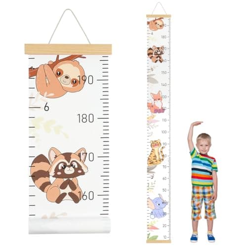 Image of Aolso Baby Height Growth Chart, Wall Hanging Growth Chart Removable Canvas and Wood Measuring Ruler for Baby, Measuring Ruler for Baby Girls Boys Toddler Bedroom Nursery Wall Decoration 77''* 8''