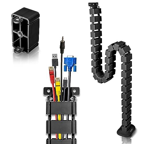 Image of Duronic Cable Management Spine CM1DM BK, Cable Snake for Standing Desk, Wire Tidy for Height-Adjustable Computer Workstations, Four-Channel Organiser for Office Tables, Holds 16+ Leads, 130cm - Black