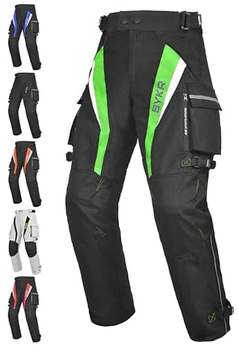 Image of BYKR Motorcycle Pants for Men & Women Armored Cordura Overpants Enduro ATV Dual Sports Motocross Cargo Touring Adventure Pant (36WX34L, Fluorescent Green)