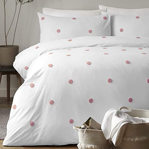 Image of Appletree Duvet Cover Set Double – Pink Dot Design – 100% Cotton Bedding – White with Pink Dots – Includes 1 Duvet Cover (200x200cm) & 2 Pillowcases (50x75cm)