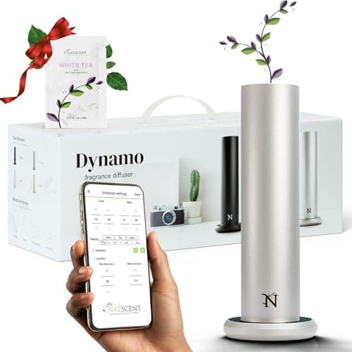 Image of Natscent Dynamo Essential Oil Diffuser for Home with Fragrance Sample, App & Manual Control, Cold-Air Scent Diffusers for Home,Large Room, Hotel Scent Diffuser 1000sq. ft. Silver, Aroma Diffusers