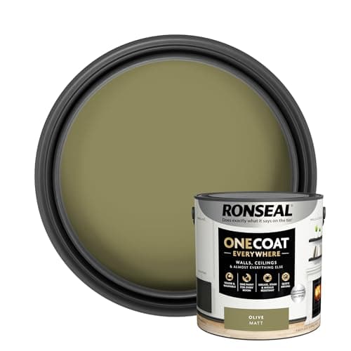 Image of Ronseal One Coat Everywhere Paint Olive Matt 2.5 L – Durable Interior Paint for Walls & Ceilings Smooth Finish Quick Coverage Ideal for Easy Home Projects